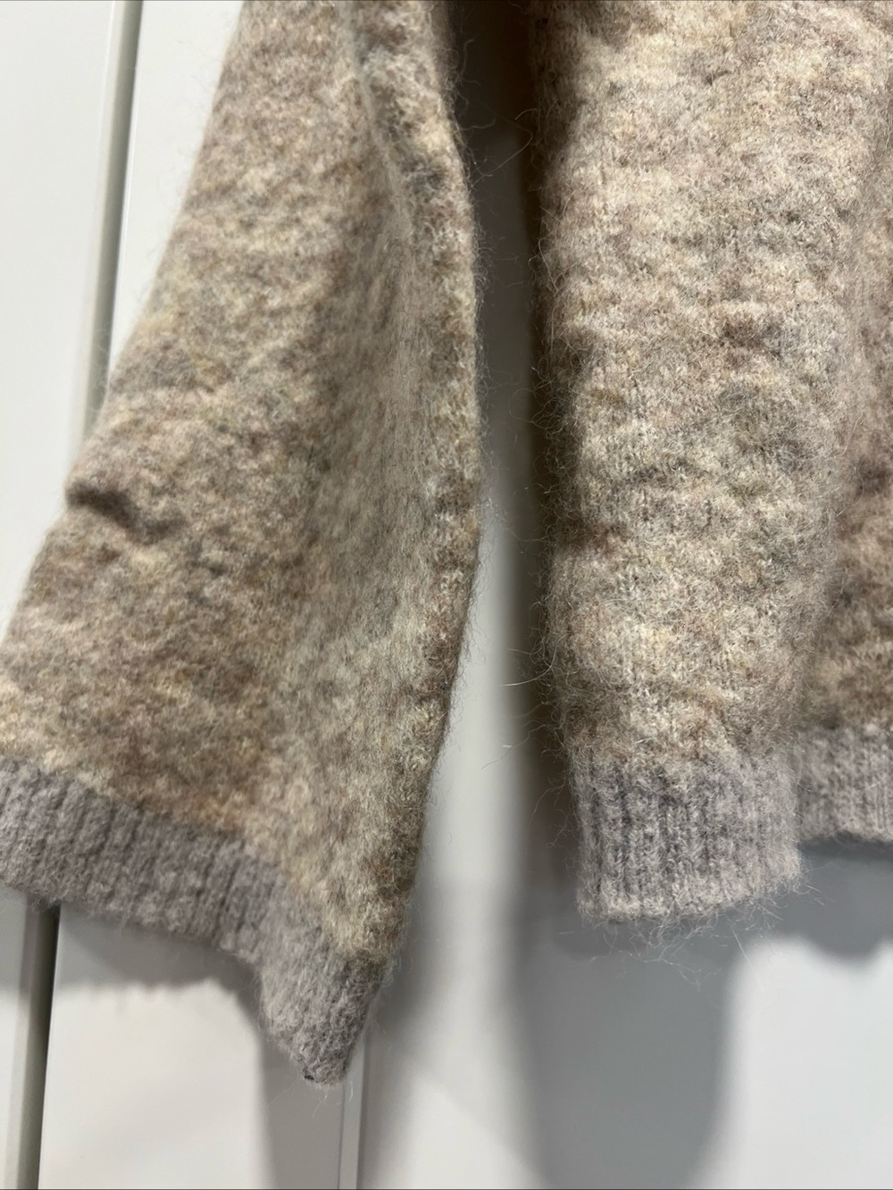Free People Cropped Alpaca Wool Contrast Hem Knit Sweater XS Oatmeal Bohemian - Picture 3 of 7
